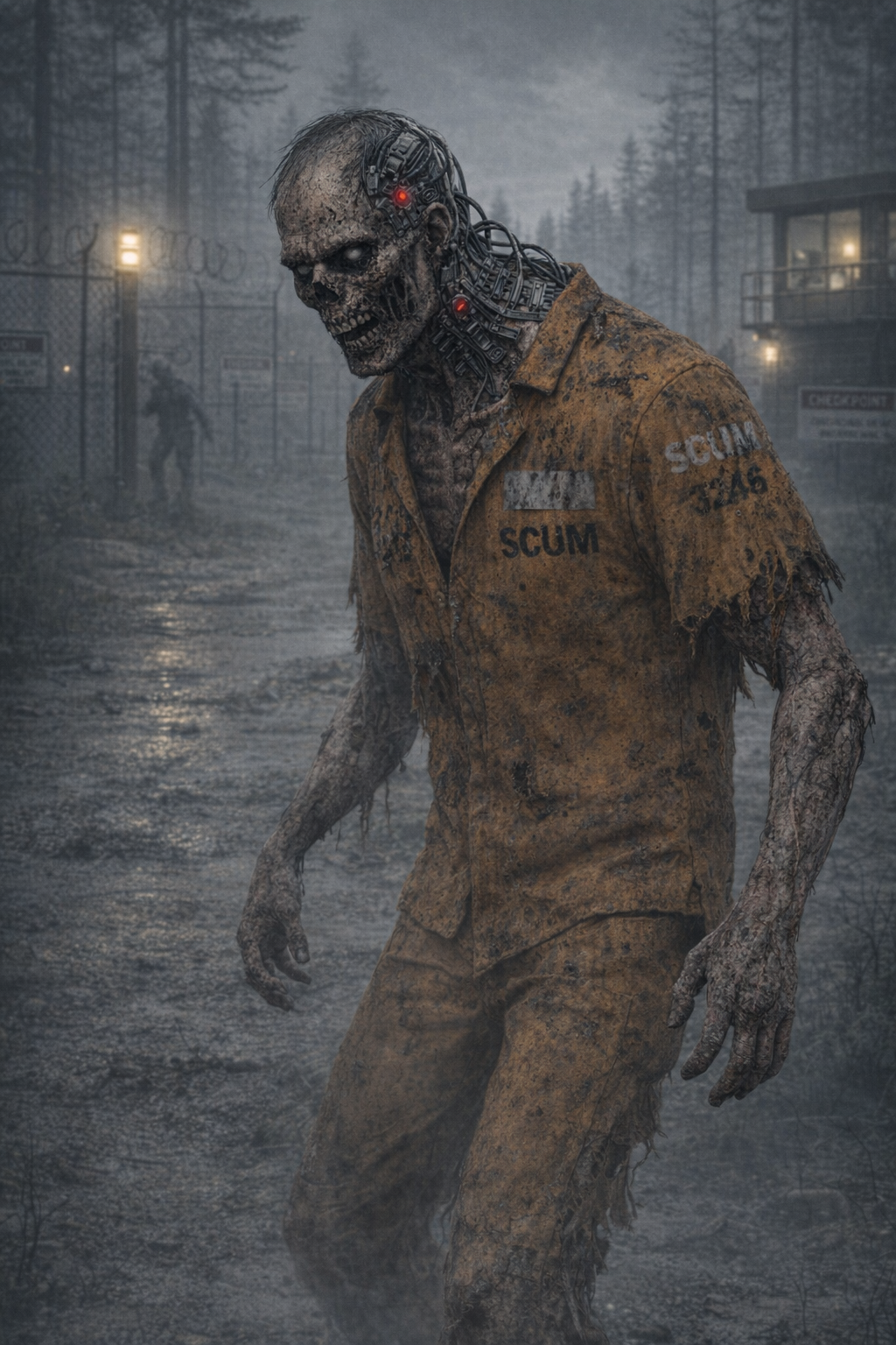 Marionnette SCUM pres d'un poste abandonne sur l'ile.